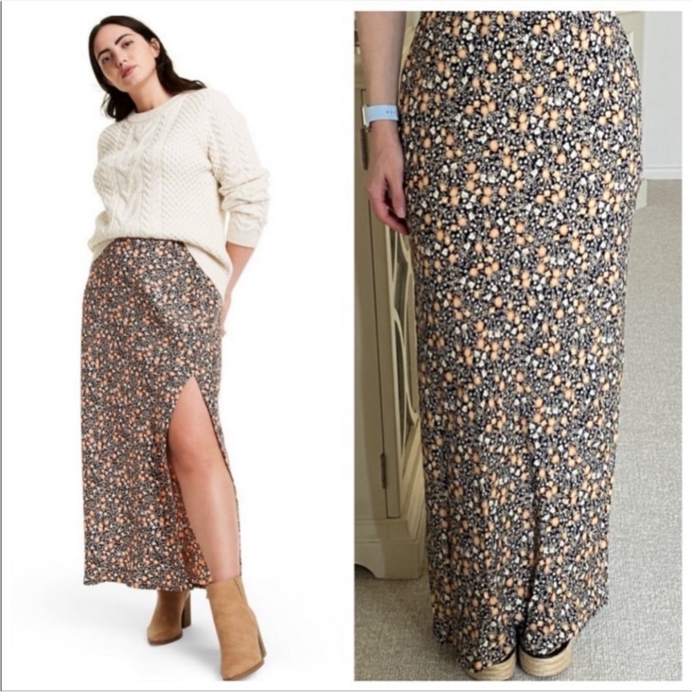 Nili Lotan Black and Orange Floral Maxi Skirt